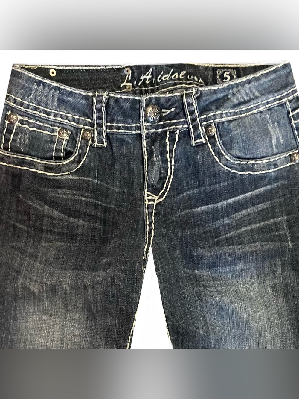 L.A. Idol Women's Dark Wash Flared Jeans - Distressed Indigo